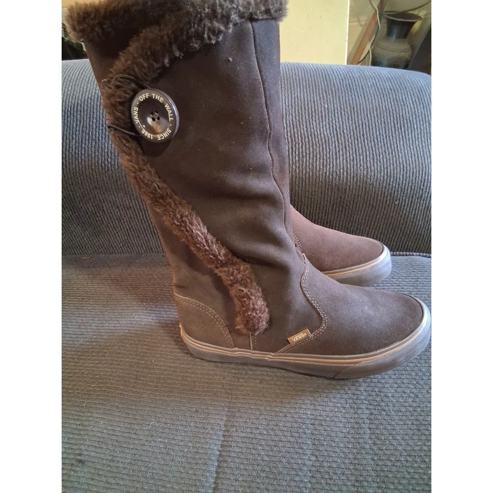 Vans Phoebe Brown Leather Faux Fur Trim Tall Winter Boots Women‎ 8 VN-0LYN4FT